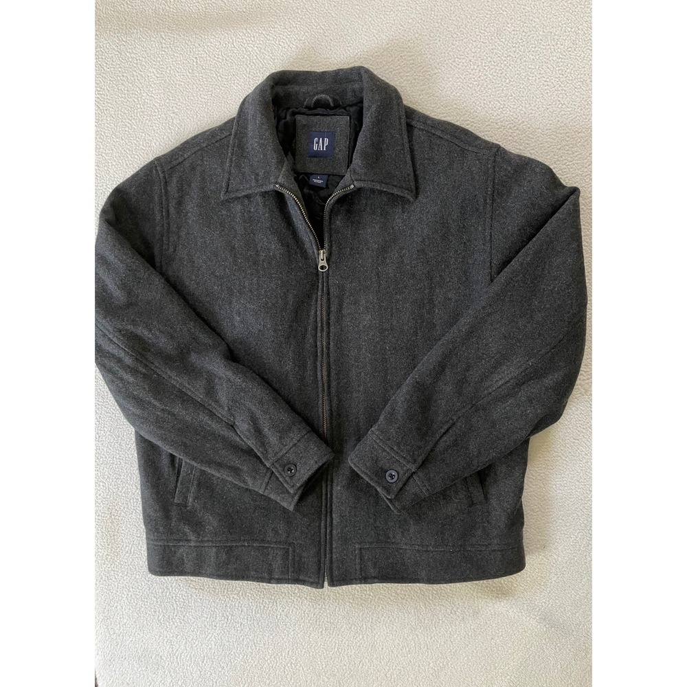 Gap Mens Large Harrington Bomber Jacket Gray Wool Blend Full Zip Quilted Lining
